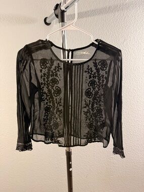 Melissa Sheer Black Embroidered Cropped Blouse